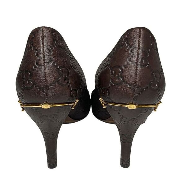 Gucci Chocolate Brown Leather Pumps Horsebit Heel EU 38.5 US 8.5 Made in Italy - Picture 6 of 12